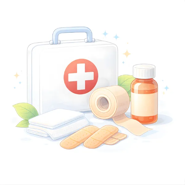 Botiquín de primeros auxilios con productos básicos para curas, emergencias y atención inmediata en casa