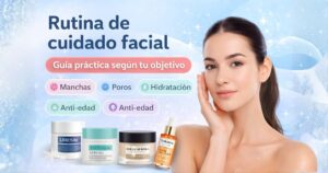 Rutina de cuidado facial diaria para manchas, poros, hidratación y anti-edad