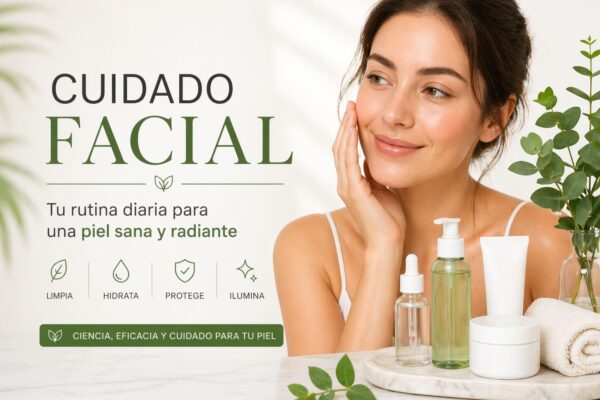 Cuidado facial con productos de parafarmacia para limpiar, hidratar y proteger la piel