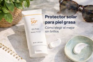 Portada de protector solar para piel grasa sin brillos