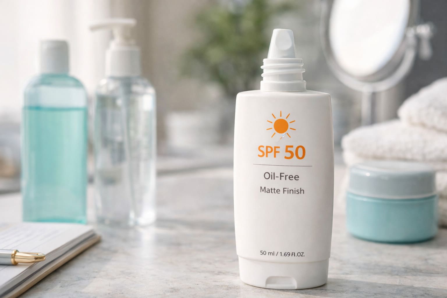 Rutina facial con protector solar para piel grasa y acabado mate